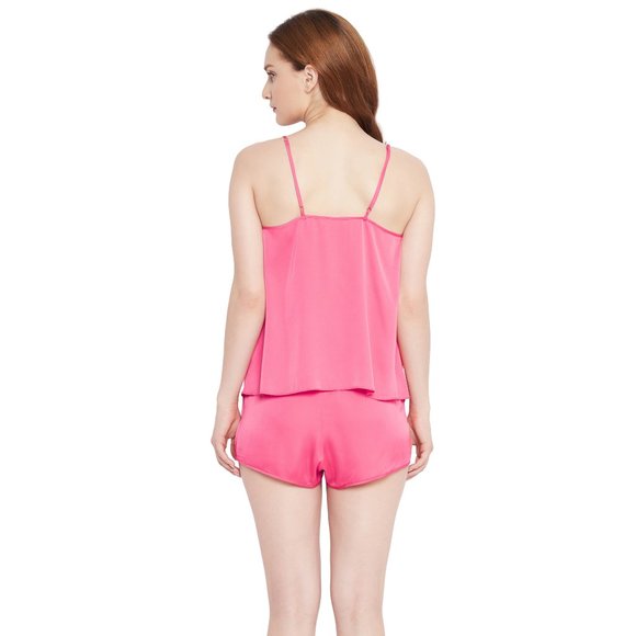 Solid Parasite Pink 2 Pcs Satin Shorts Sleepwear for Women - Picture 6 of 7
